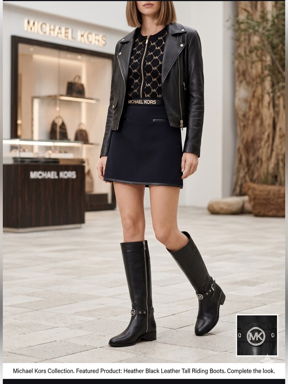 Michael Kors Heather Black Leather Tall Riding Boots Sz 8.5 Bo Ho Equestrian